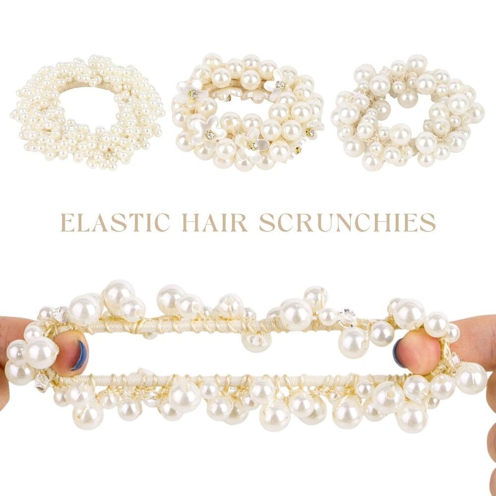 6 Pcs Pearl Hair Scrunchies Faux Beaded Hair Ties Stylish Ponytail Holders Women - Picture 6 of 7